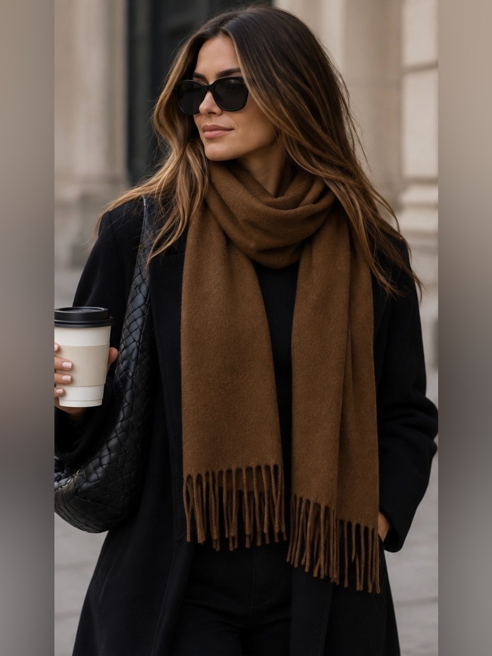 Nordstrom 100% Cashmere Warm Brown Luxury Wrap Scarf With Fringe